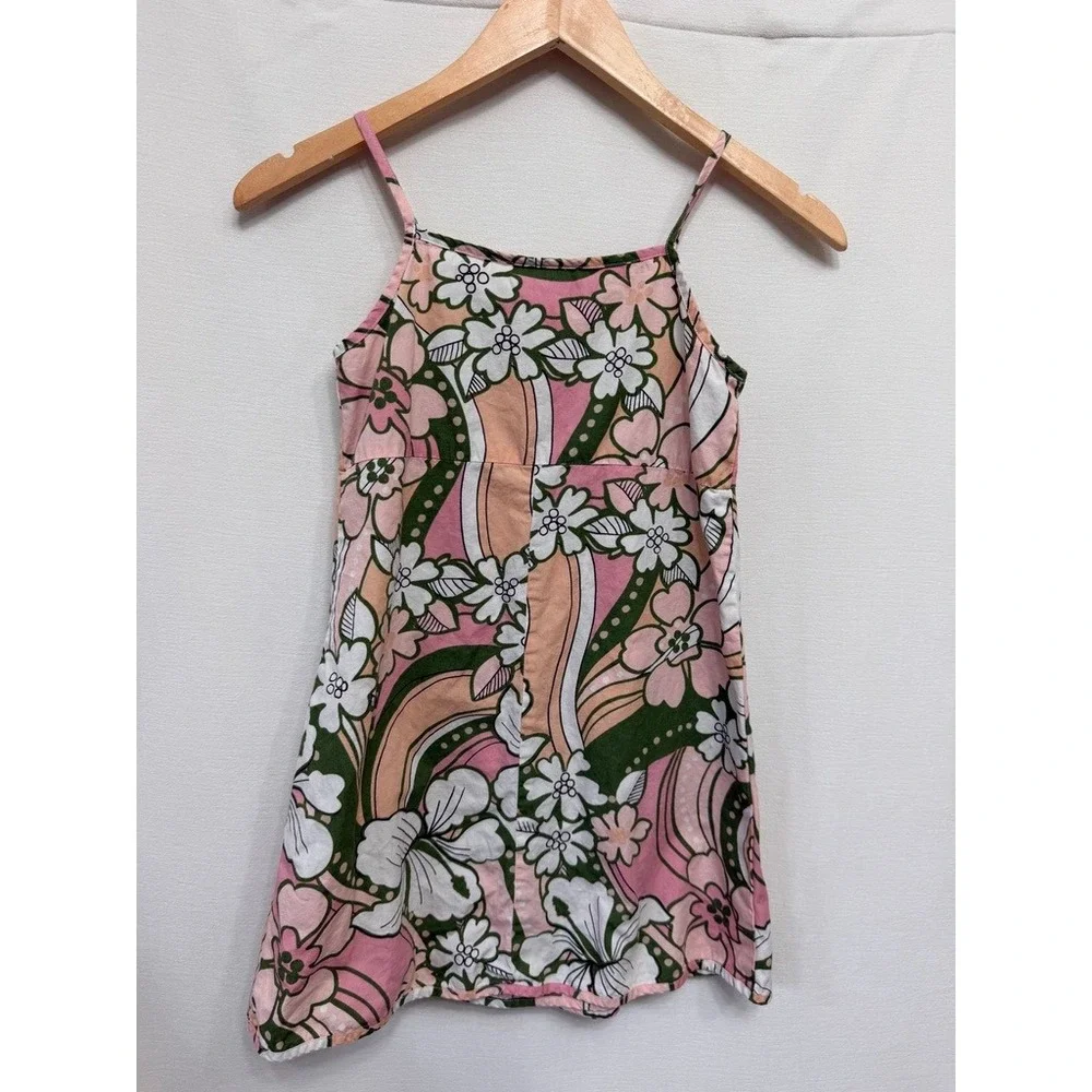 Vintage Hinalea Kids Hawaiian Tropical Floral Cotton Dress Size 8 Made in Hawaii